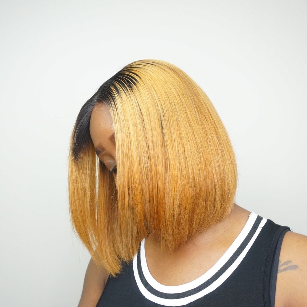 Ombré Blonde + Black Straight Lace Closure Bob Wig